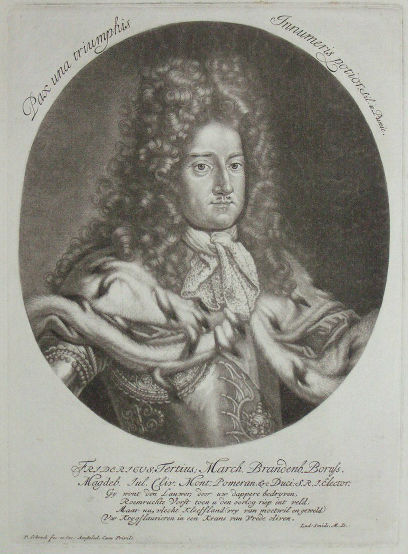 Mezzotint - Fridericus.Tertius; March. Brandenb. Boruss. - Schenck